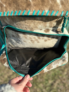 Turquoise Fringed Genuine Cowhide Diaper Bag/Backpack