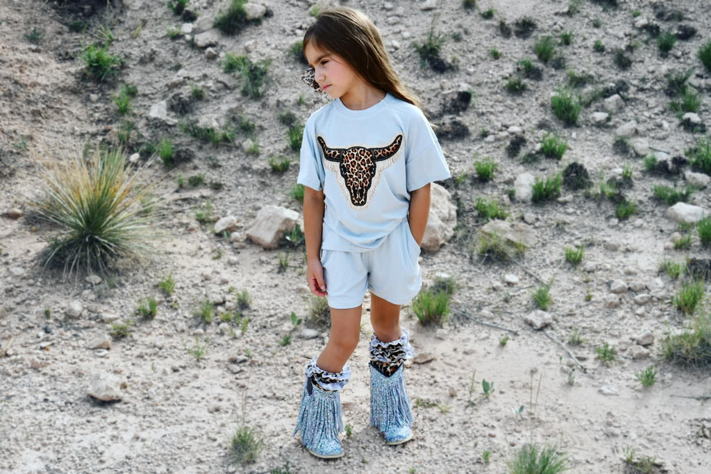 Blue Cheetah Steerhead short set