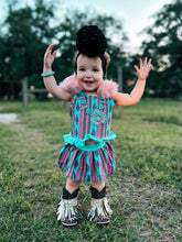 Load image into Gallery viewer, Pink &amp; Teal Aztec Skirted Ruffle Set
