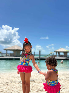 Neon Bolts Ruffled Swim Suit