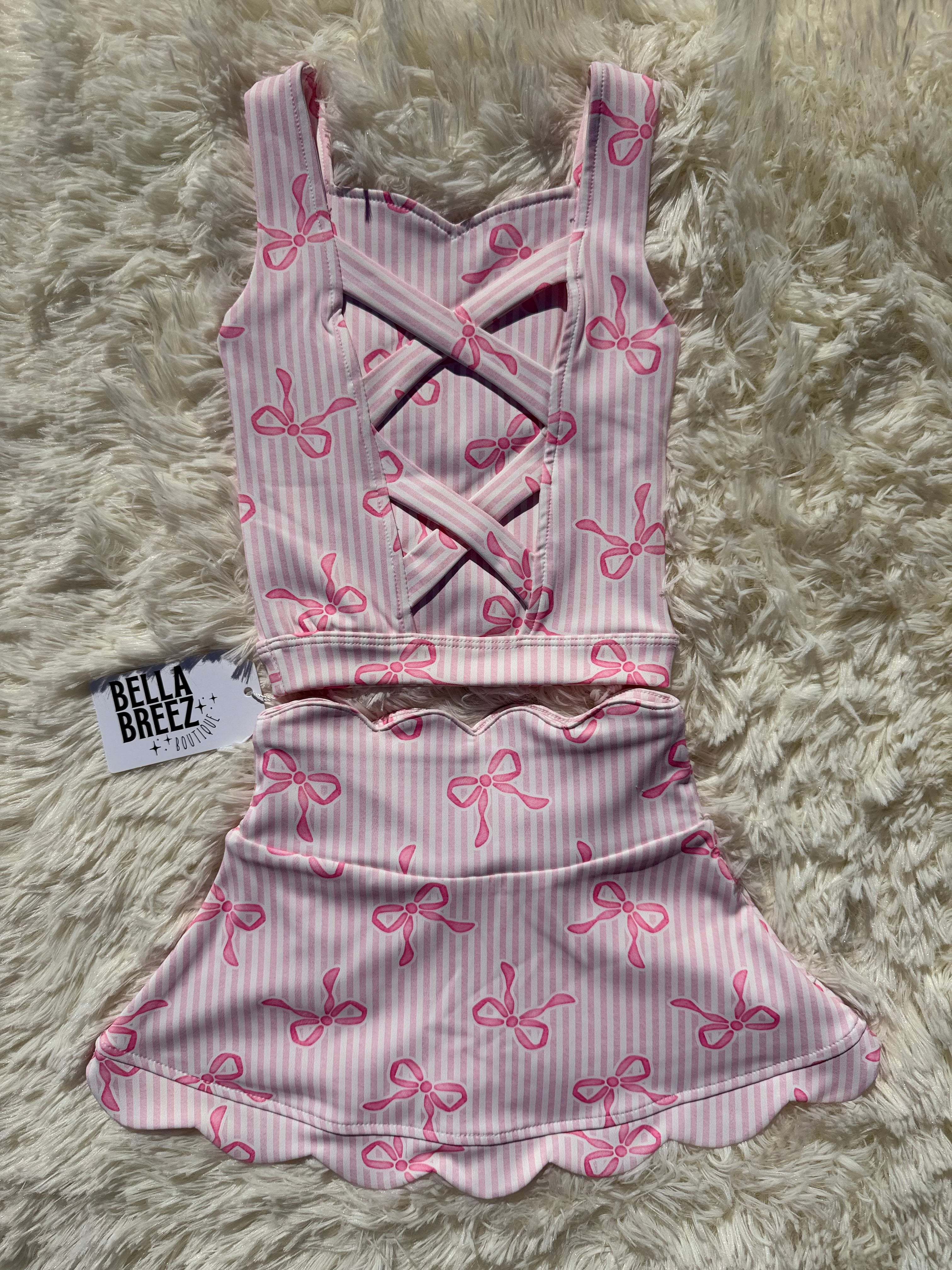 Pink Bow Babe Yoga Skirt Set