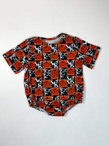 Cow Print & Pumpkin Checks Bubble Romper