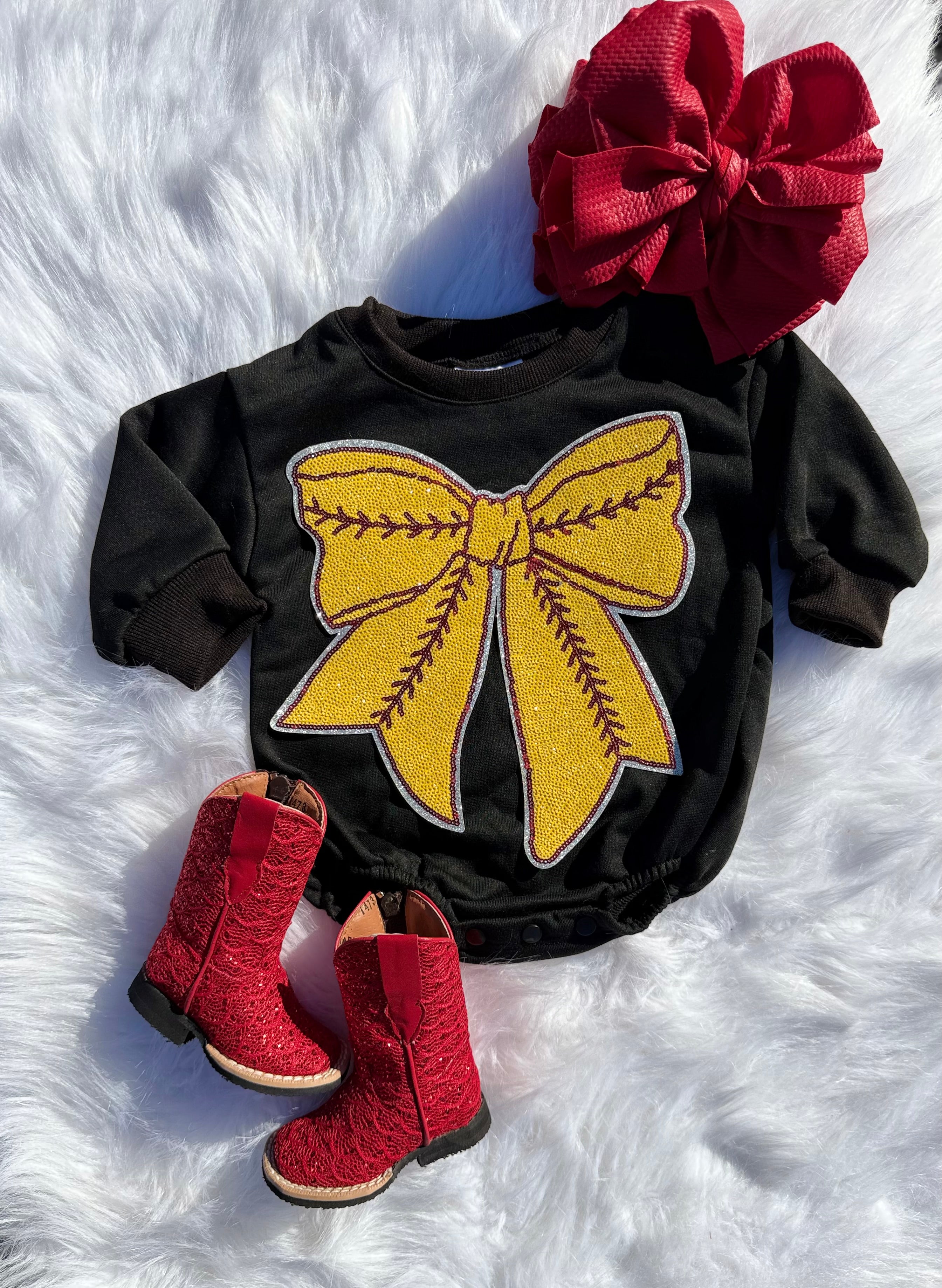 Softball Bow Bubble Romper (2 options)
