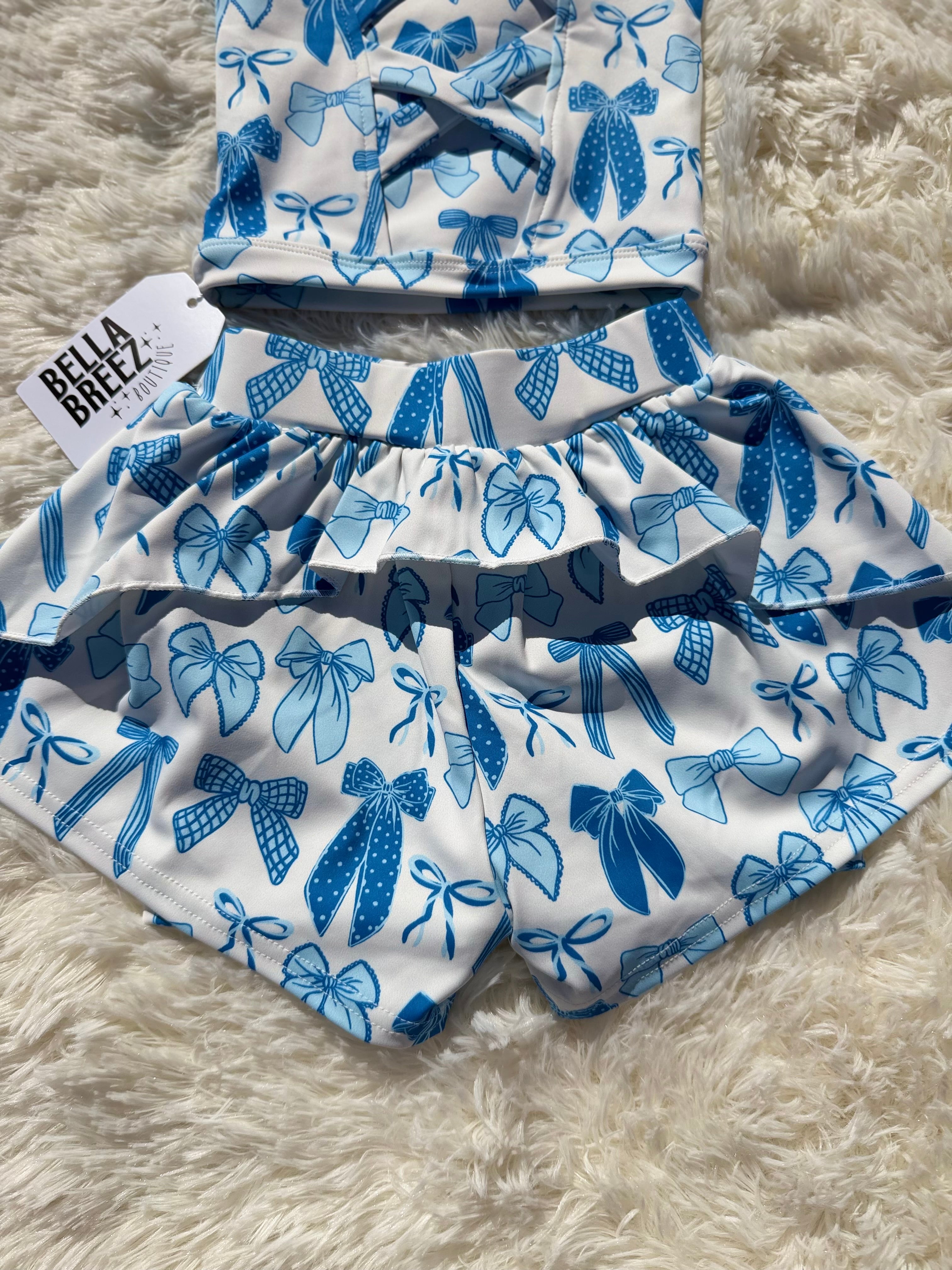 Blue Tide Bows Yoga Short Set