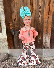 Load image into Gallery viewer, Cow Print Double Bell Bottoms

