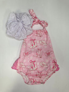 Pink Cowgirl Ruffle Butt Romper