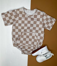 Load image into Gallery viewer, Tan Checkered Bubble Romper
