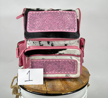 Load image into Gallery viewer, Pink Leather Embossed &amp; Cowhide Diaper Backpack
