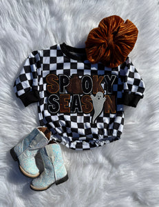 Checkered Spooky Season Bubble Romper