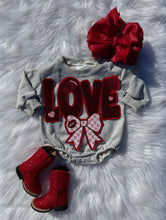 Load image into Gallery viewer, Grey Valentines Day Patch Bubble Rompers
