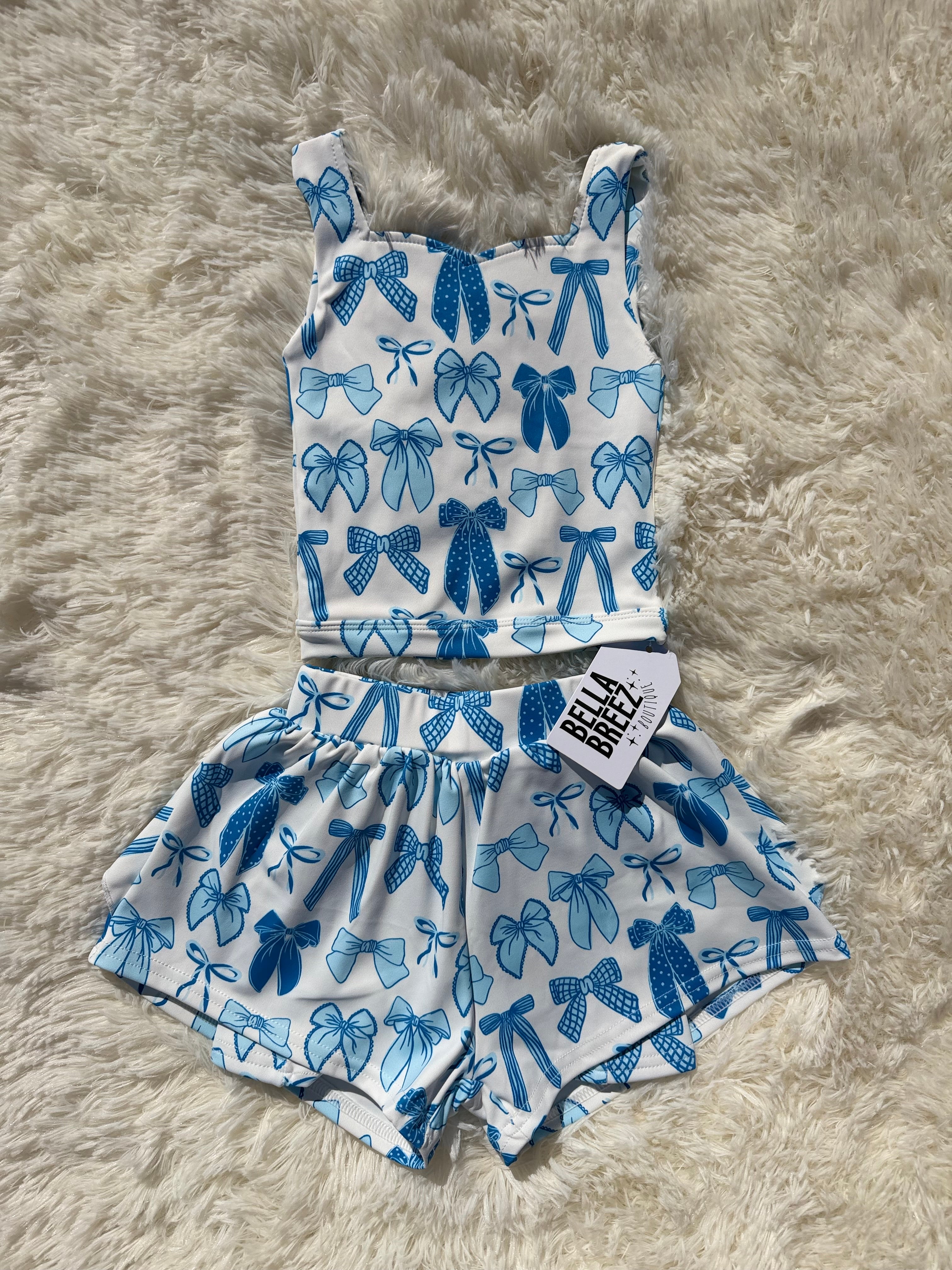 Blue Tide Bows Yoga Short Set