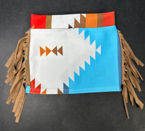 Blue & Red Aztec Side Fringe Skirt (FINAL SALE)