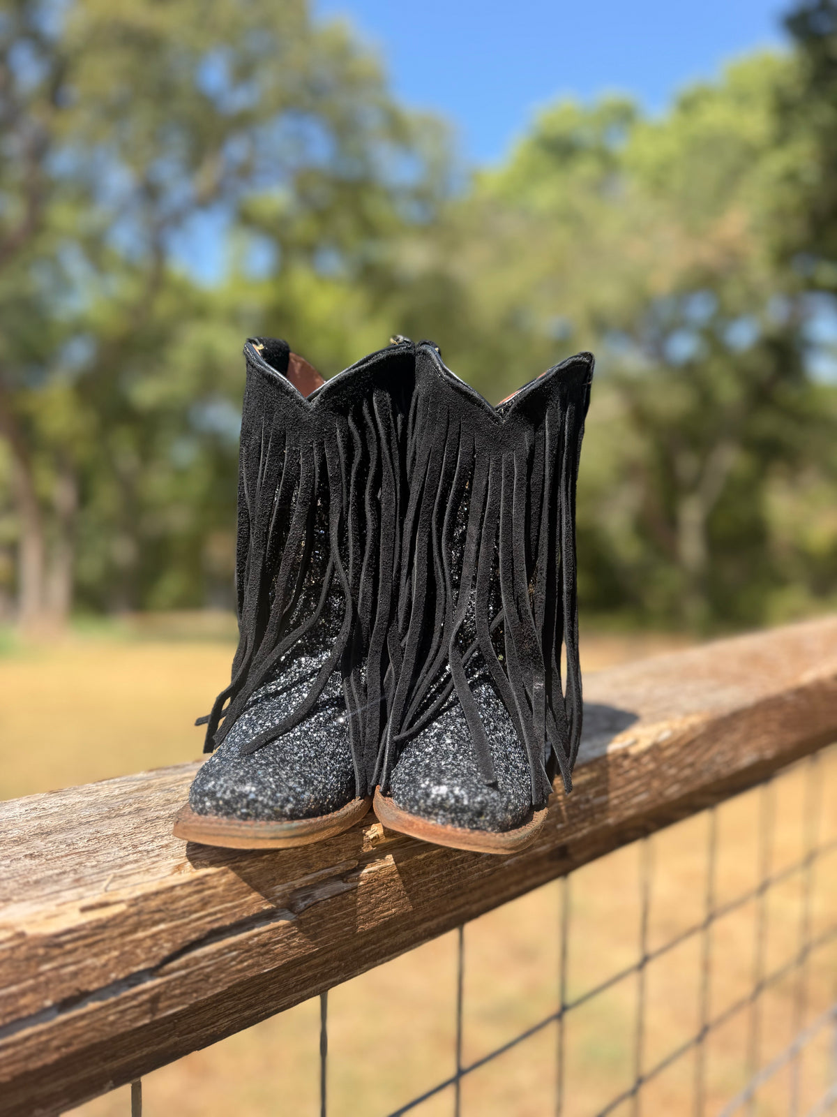 Black Fringe Sparkle Tanner Mark boots