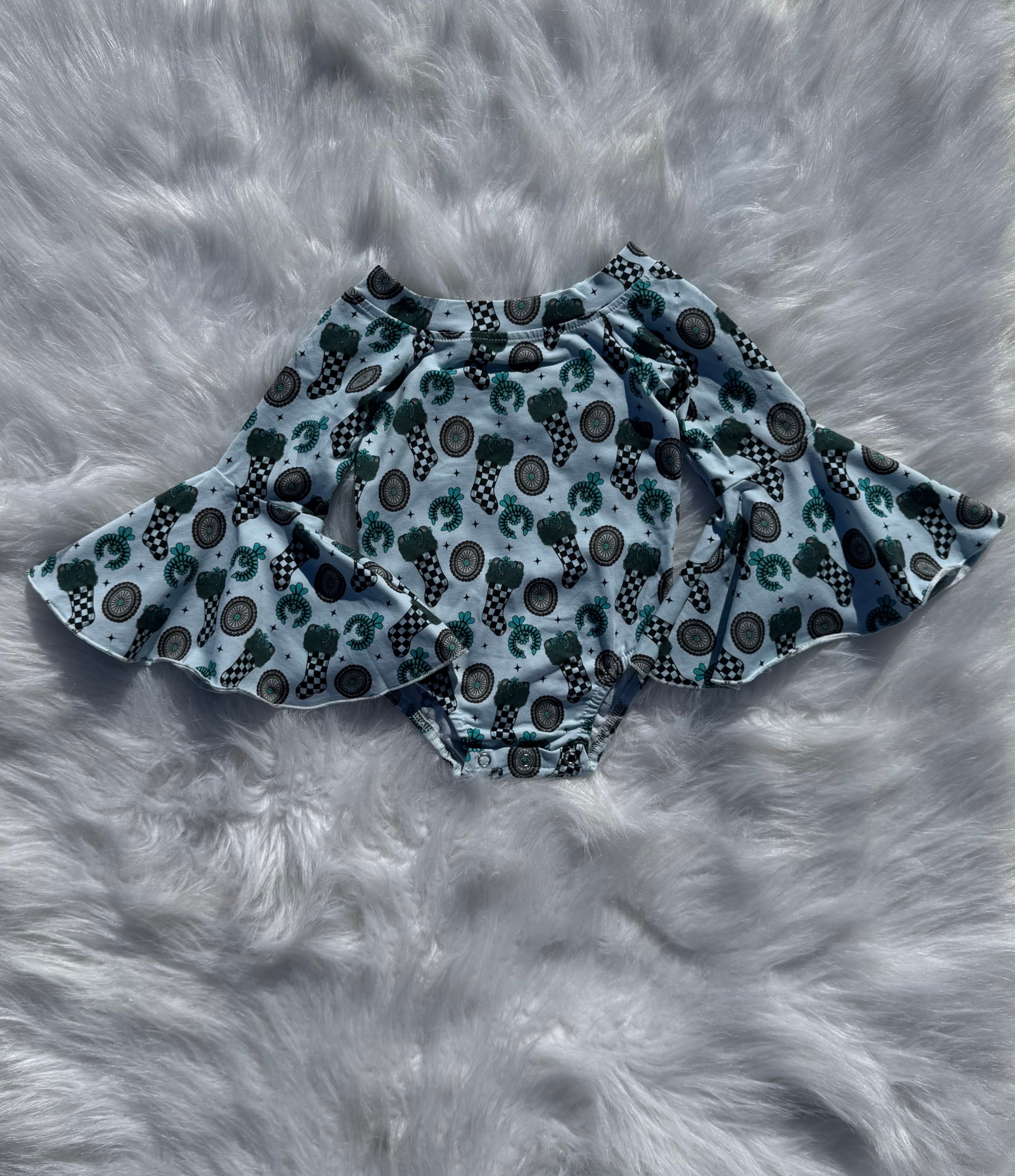 Turquoise Christmas Bell Sleeve Leo/Top (FINAL SALE)