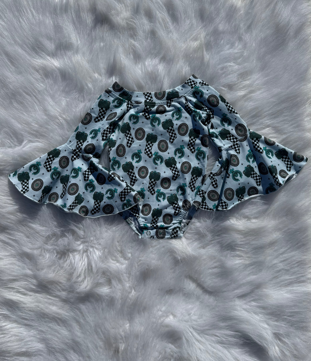 Turquoise Christmas Bell Sleeve Leo/Top