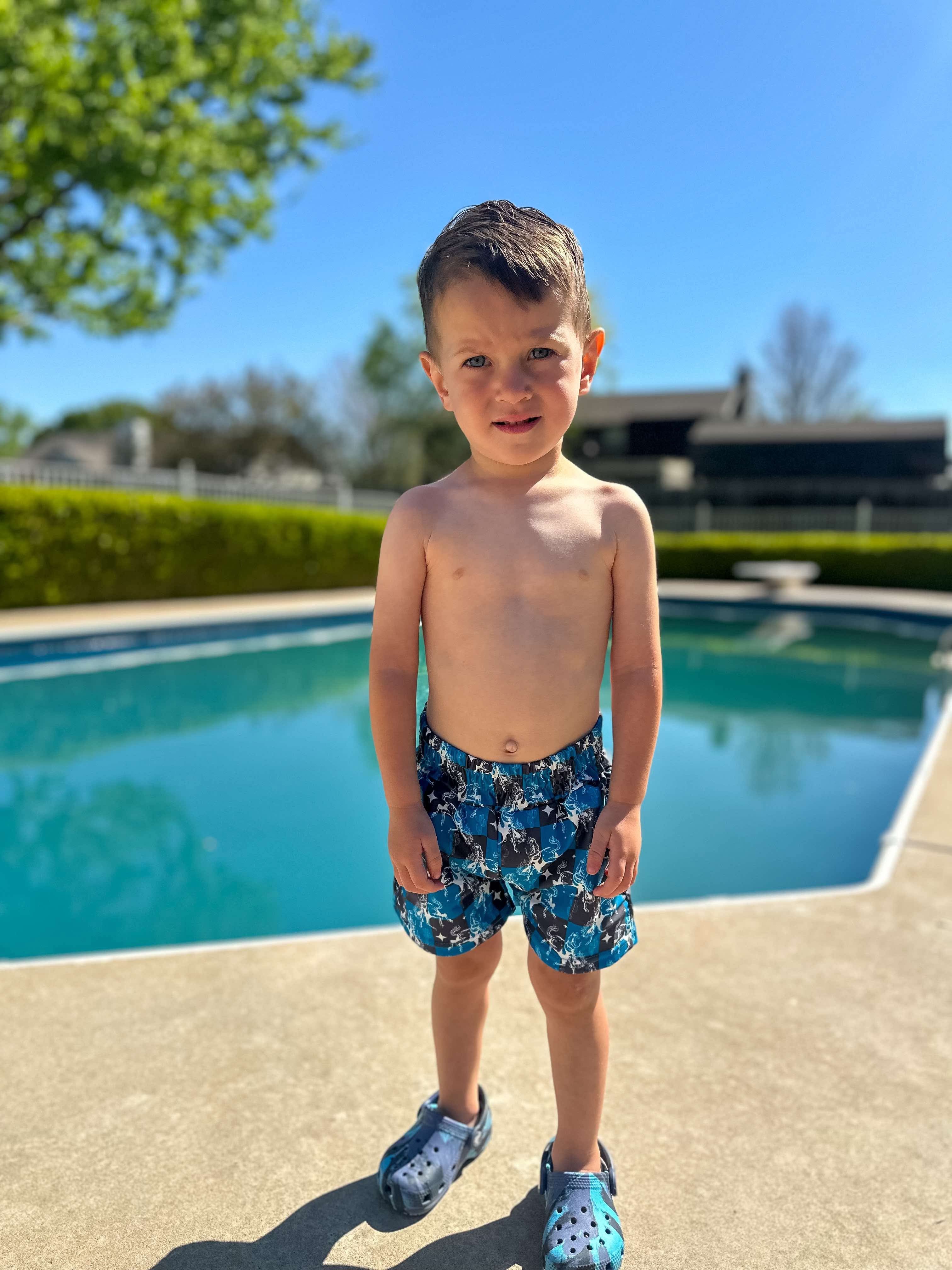 Teal Buckin’ Broncs Swim Trunks (FINAL SALE)