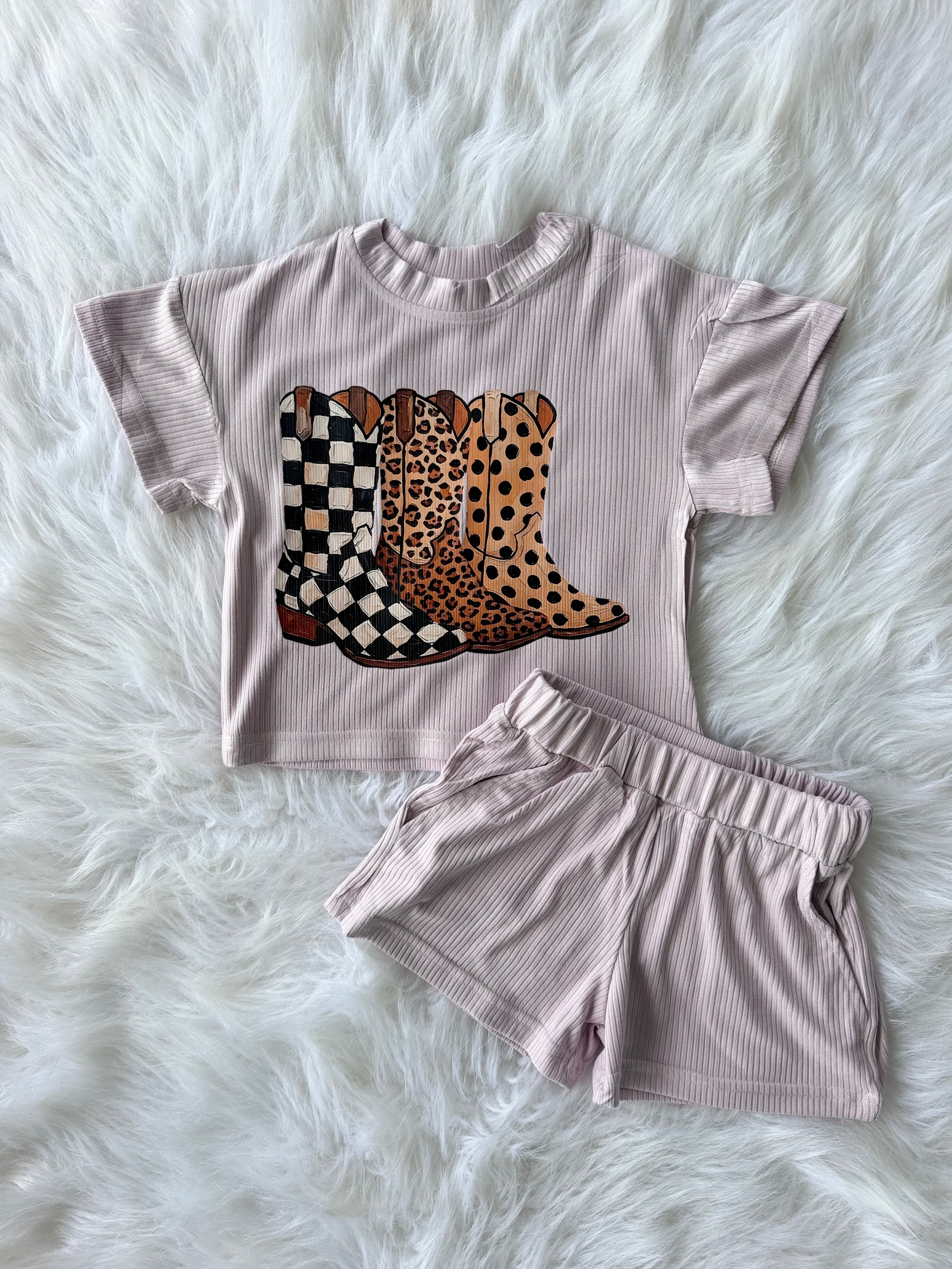 Purple Cowgirl Boot short set
