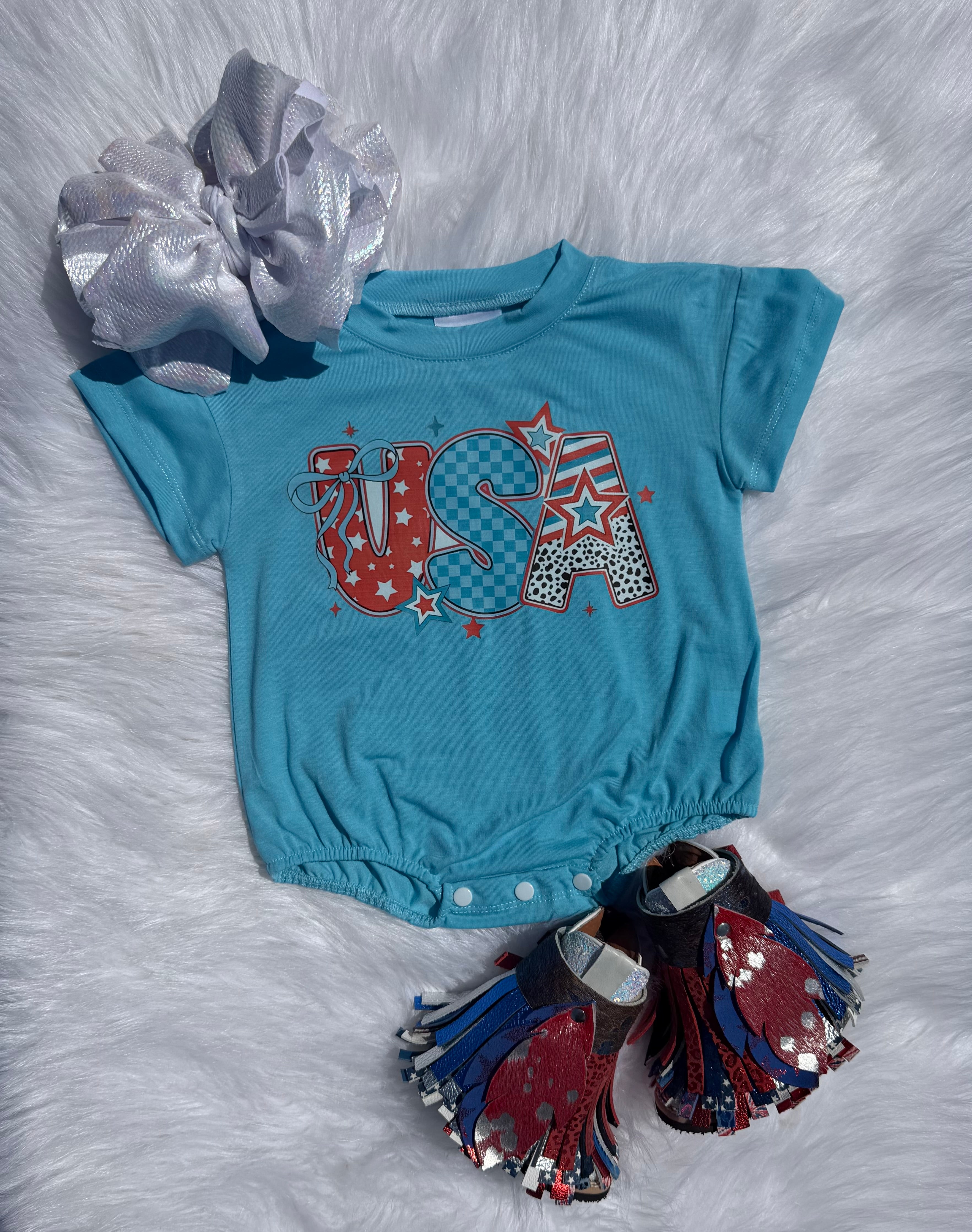 Light Blue USA Bubble Romper