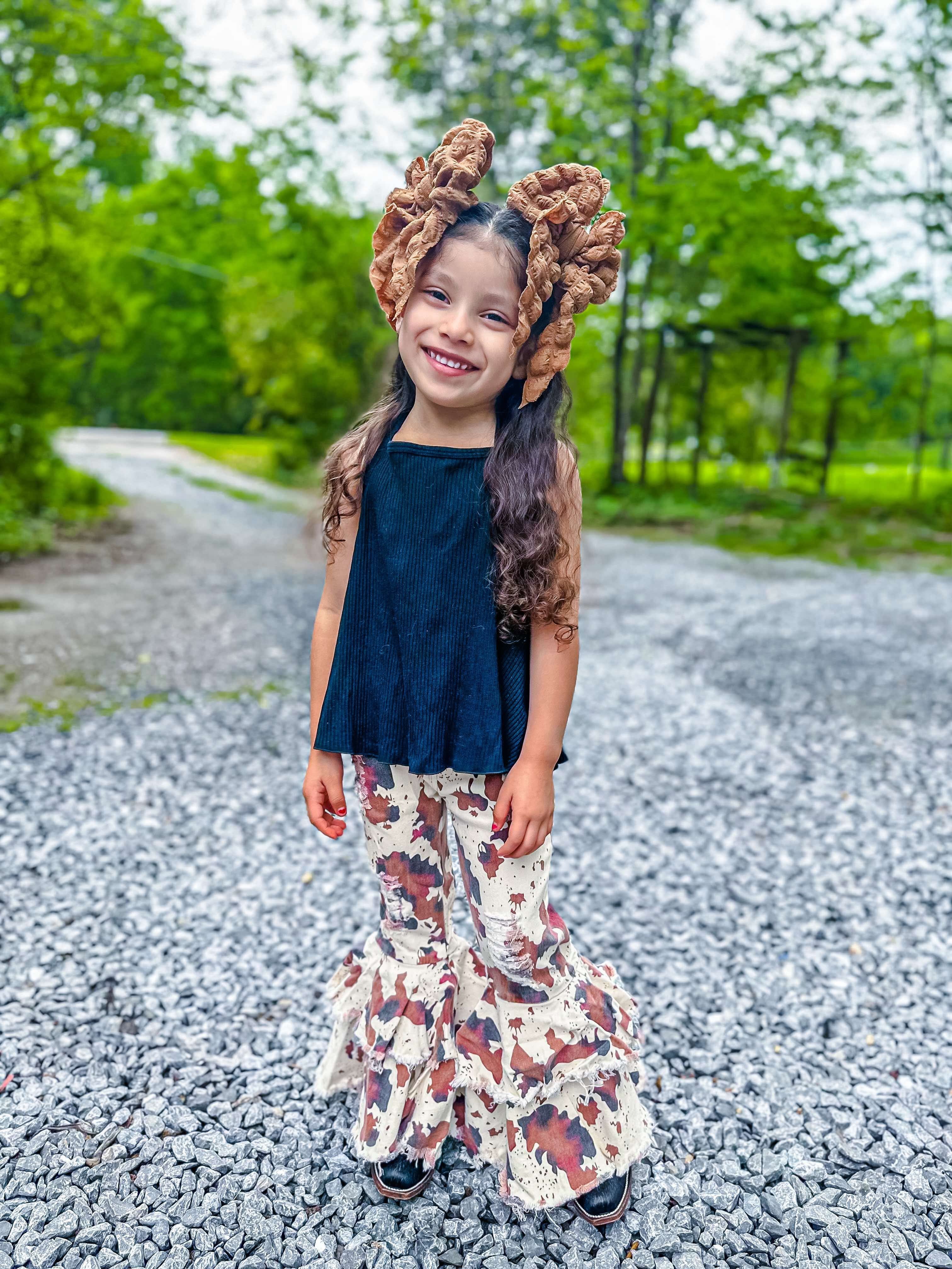 Cow Print Double Bell Bottom Jeans