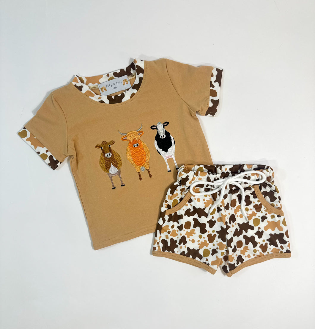 Cow Smocked Set