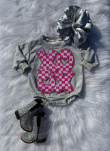 Load image into Gallery viewer, Grey Valentines Day Patch Bubble Rompers

