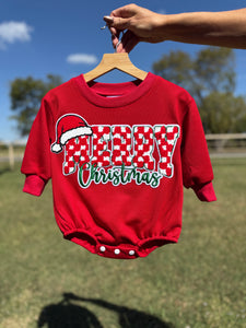 Checkered Merry Christmas Bubble Romper