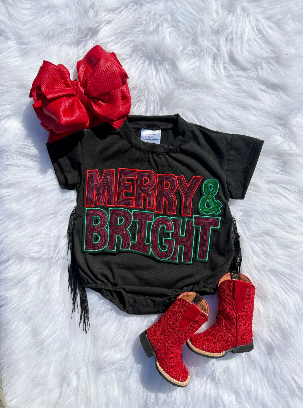 Merry & Bright Fringe Bubble Romper