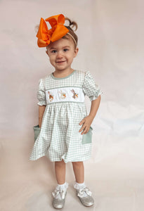 Green Plaid Bunny Smocked Dress