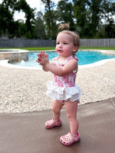 Load image into Gallery viewer, Pink Buckin’ Broncs Ruffled Swim Suit
