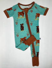 Load image into Gallery viewer, Teal Cow Short Sleeve Bamboo Sleeper
