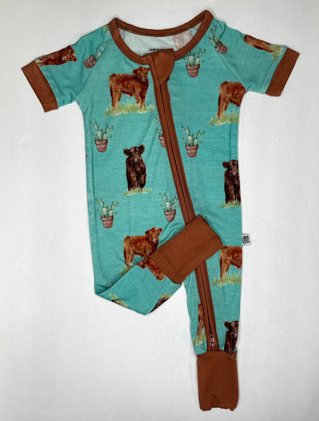 Teal Cow Short Sleeve Bamboo Sleeper