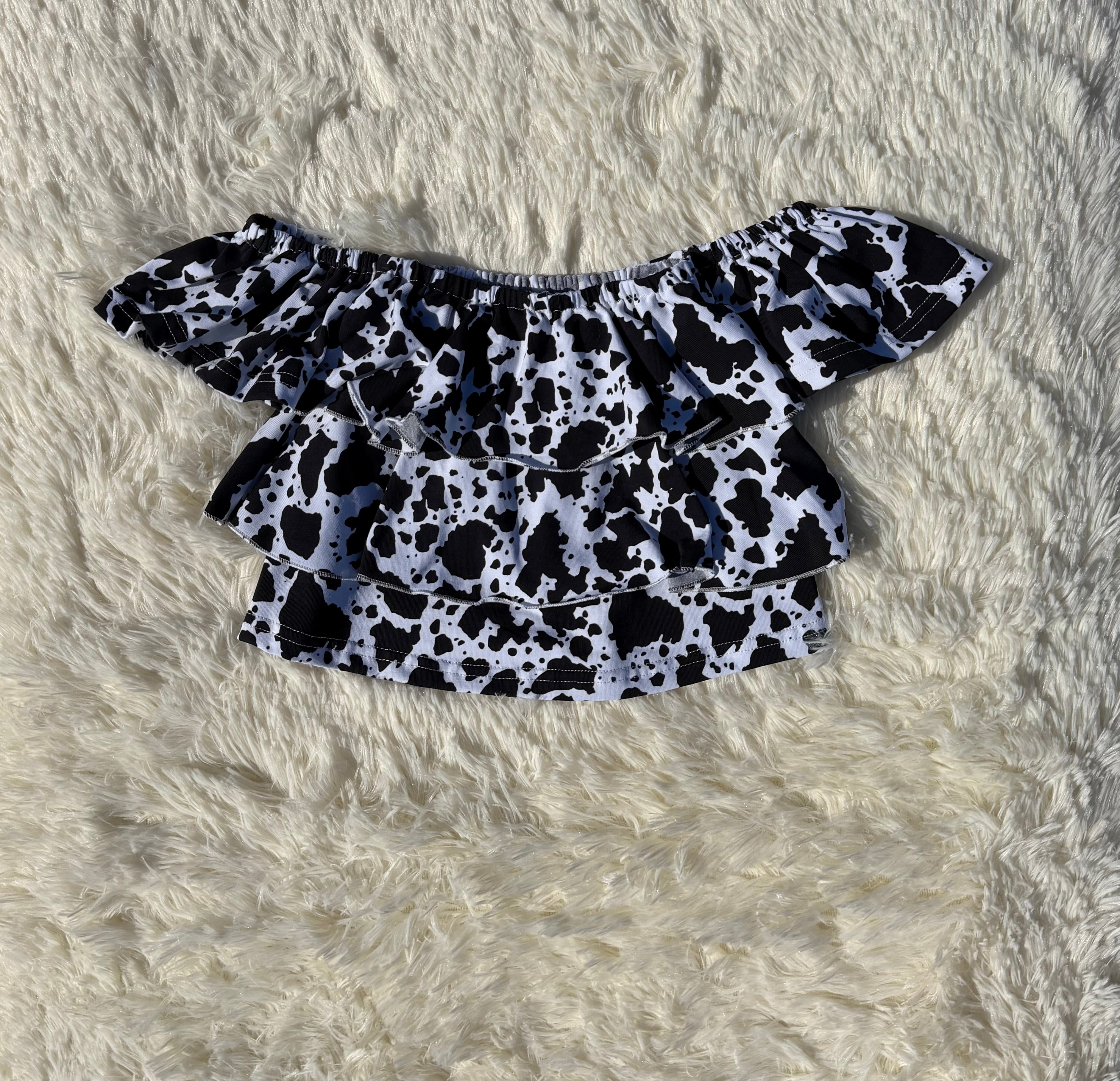 Cow print ruffle top
