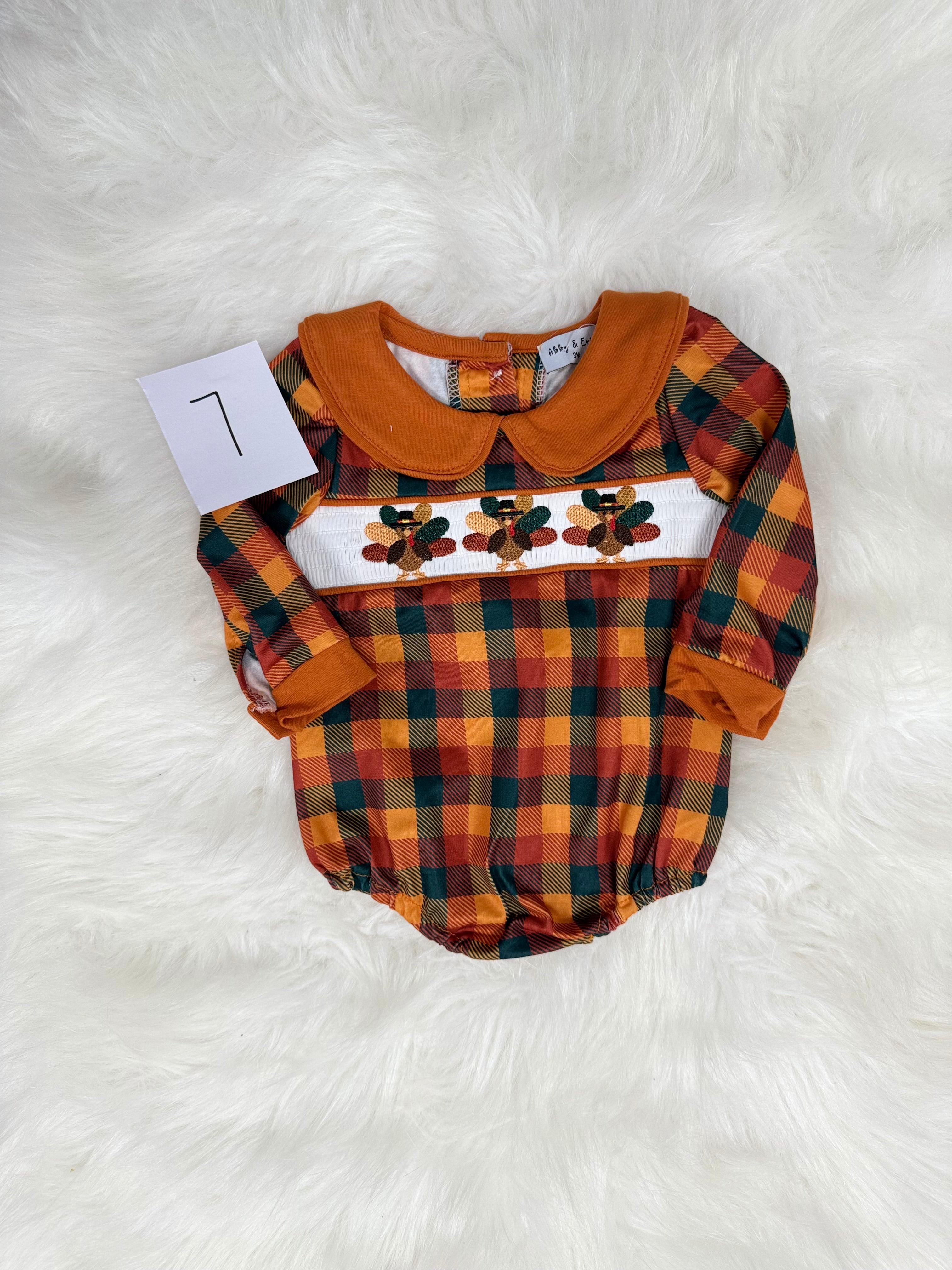 Fall Plaid Thanksgiving Romper (#7) (FINAL SALE)