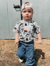 Load image into Gallery viewer, Cowboy Collage Bubble Romper
