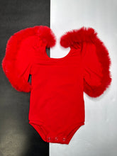 Load image into Gallery viewer, Red leo with boa sleeves romper/top
