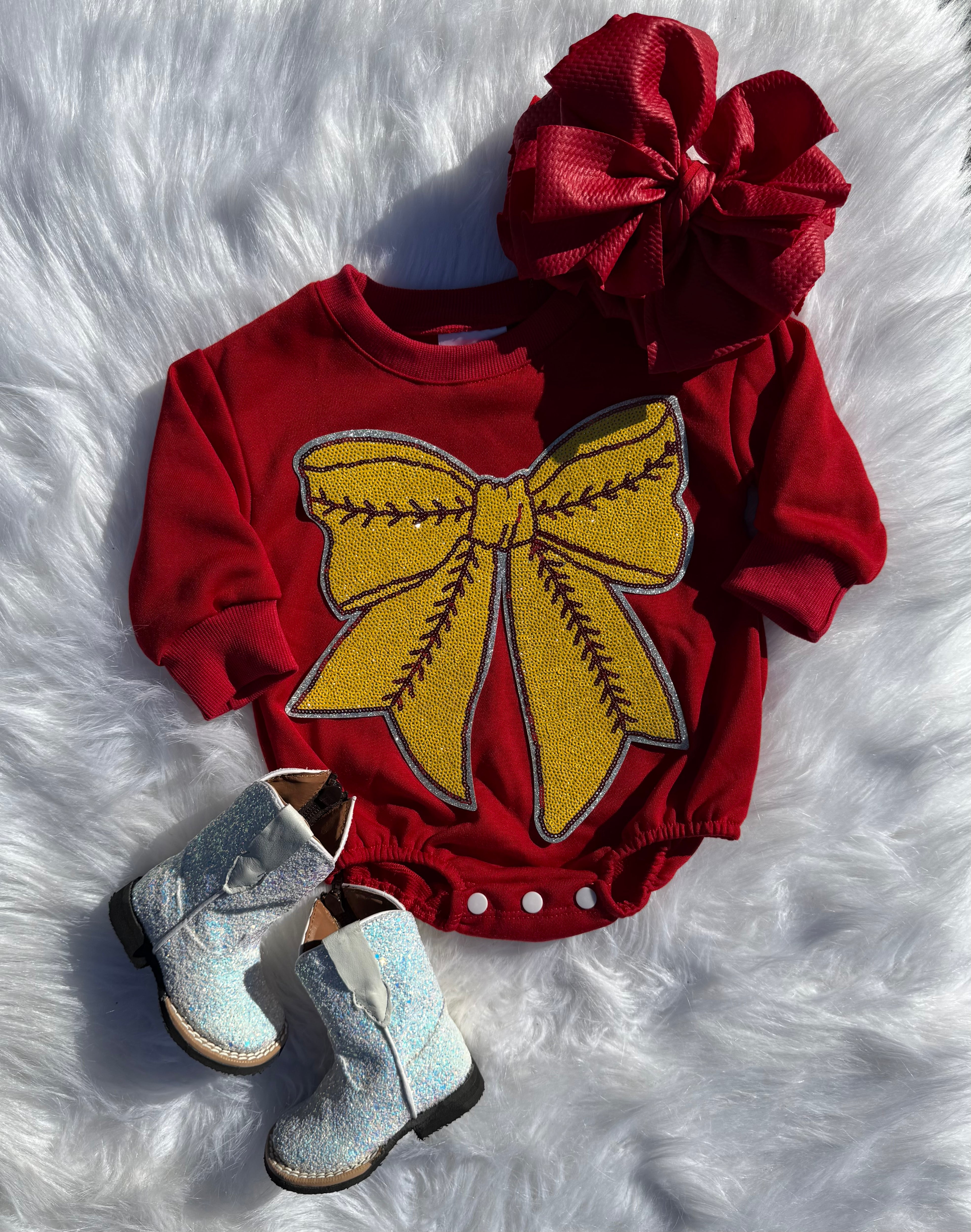 Softball Bow Bubble Romper (2 options)