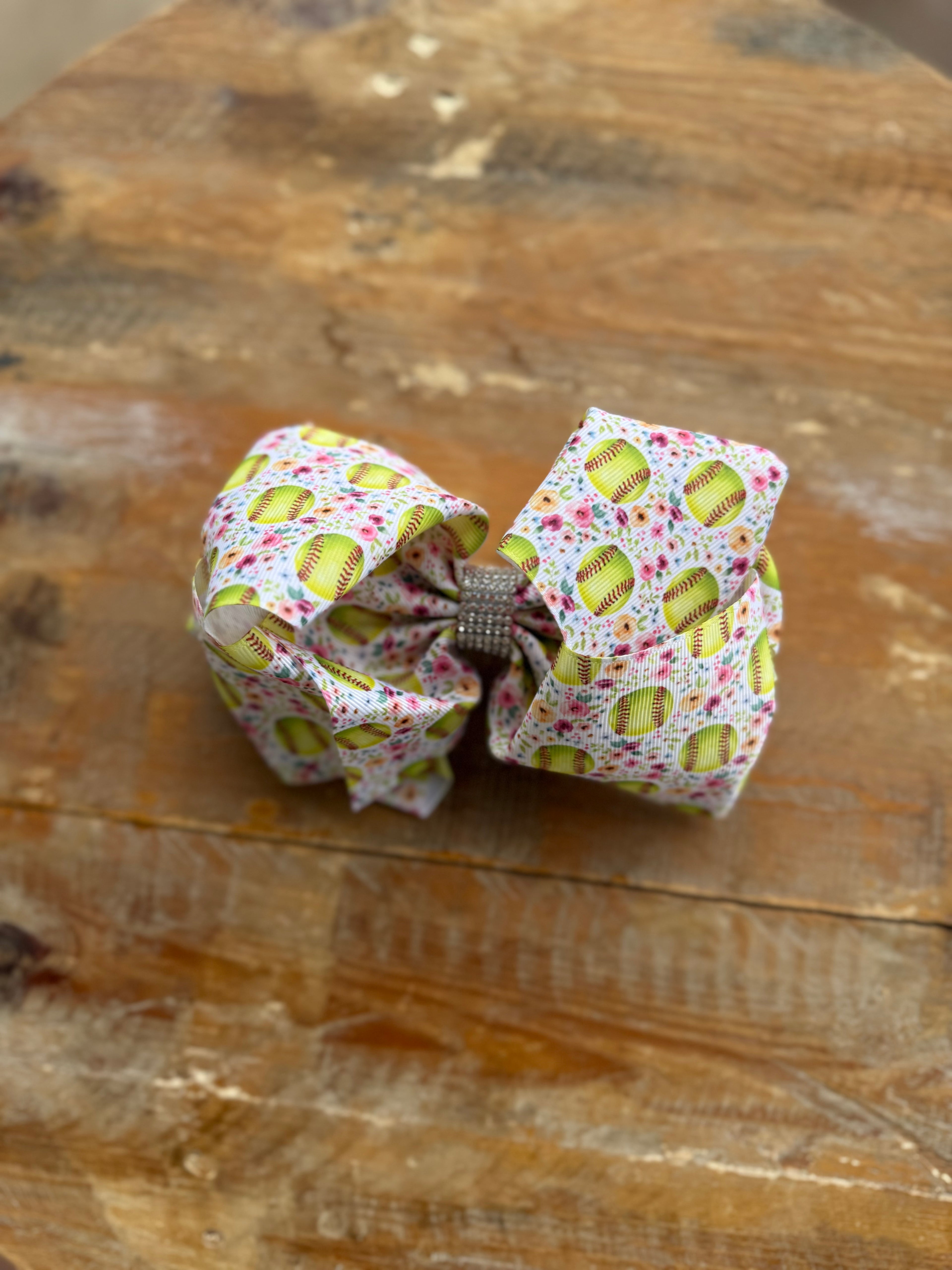 Printed 7.5 inch bedazzled hair bows