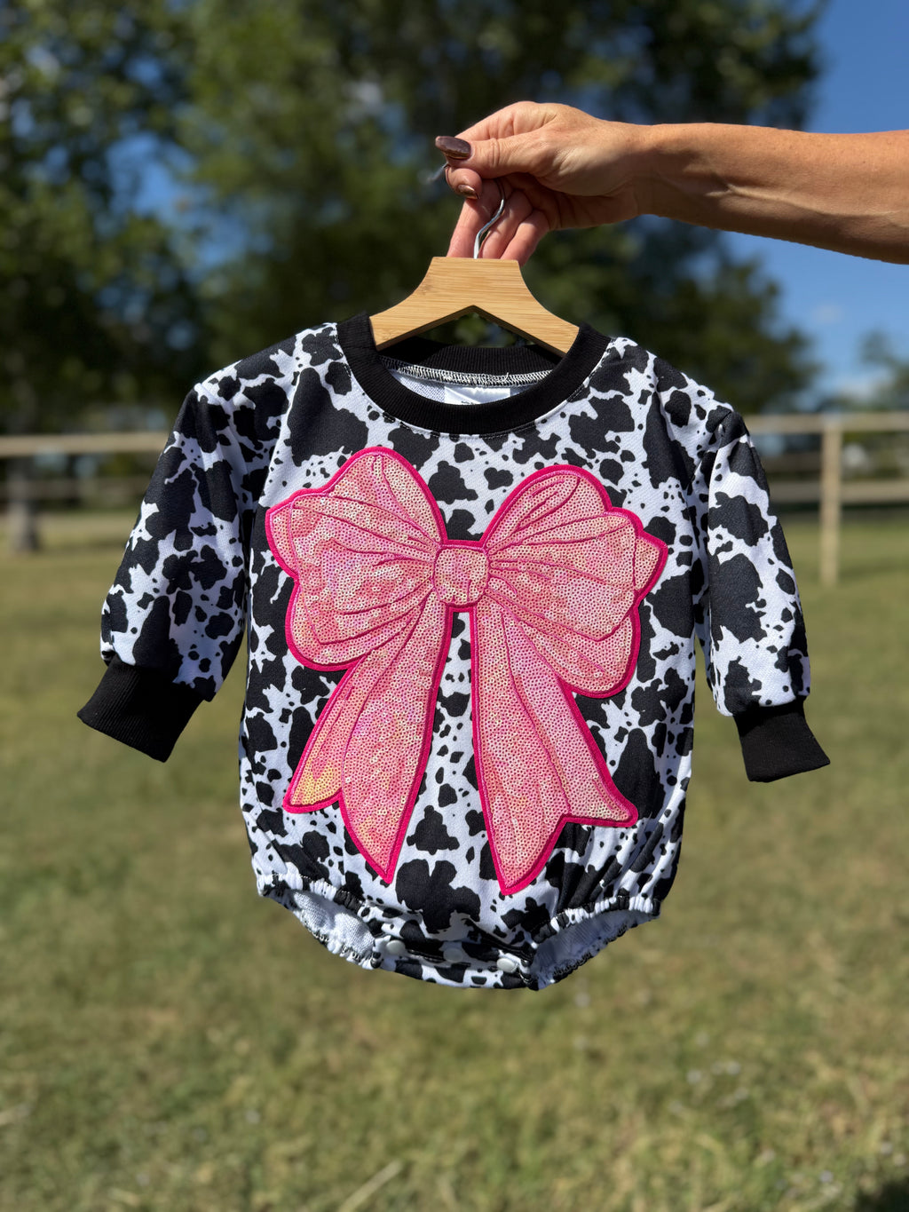 Cow Print Bow Bubble Romper (2 options)