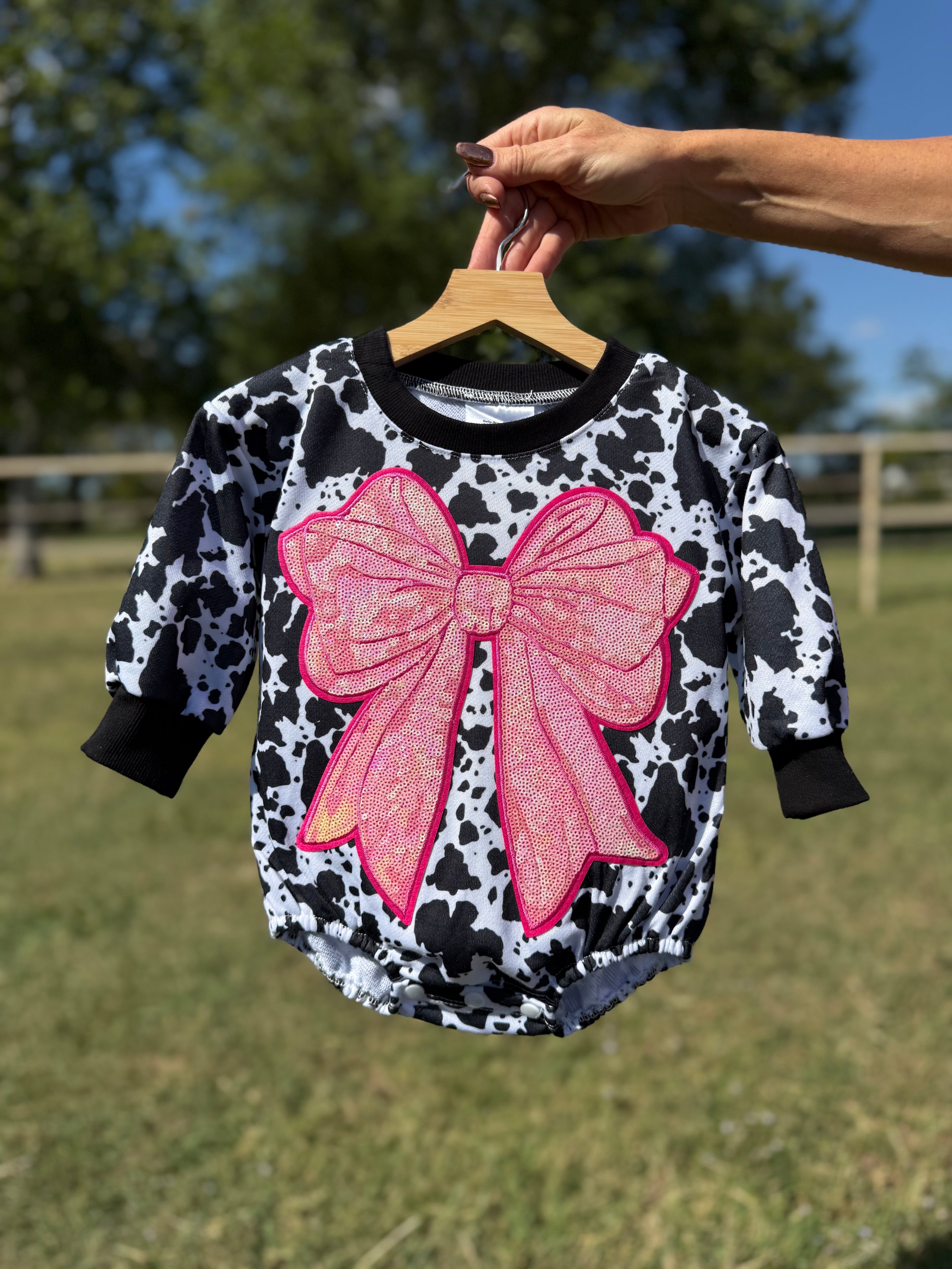 Cow Print Bow Bubble Romper (2 options)