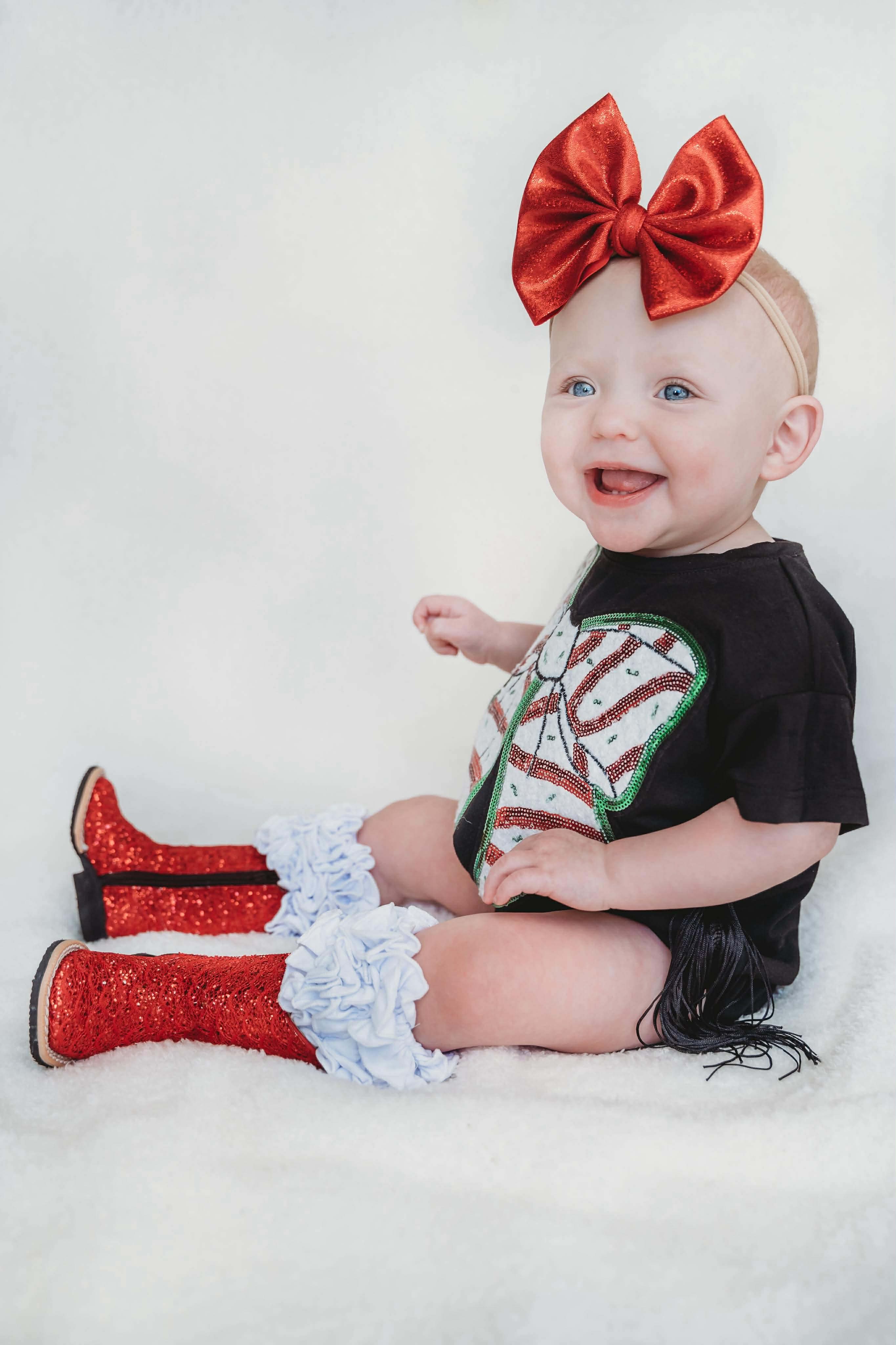 Christmas Bow Fringe Bubble Romper