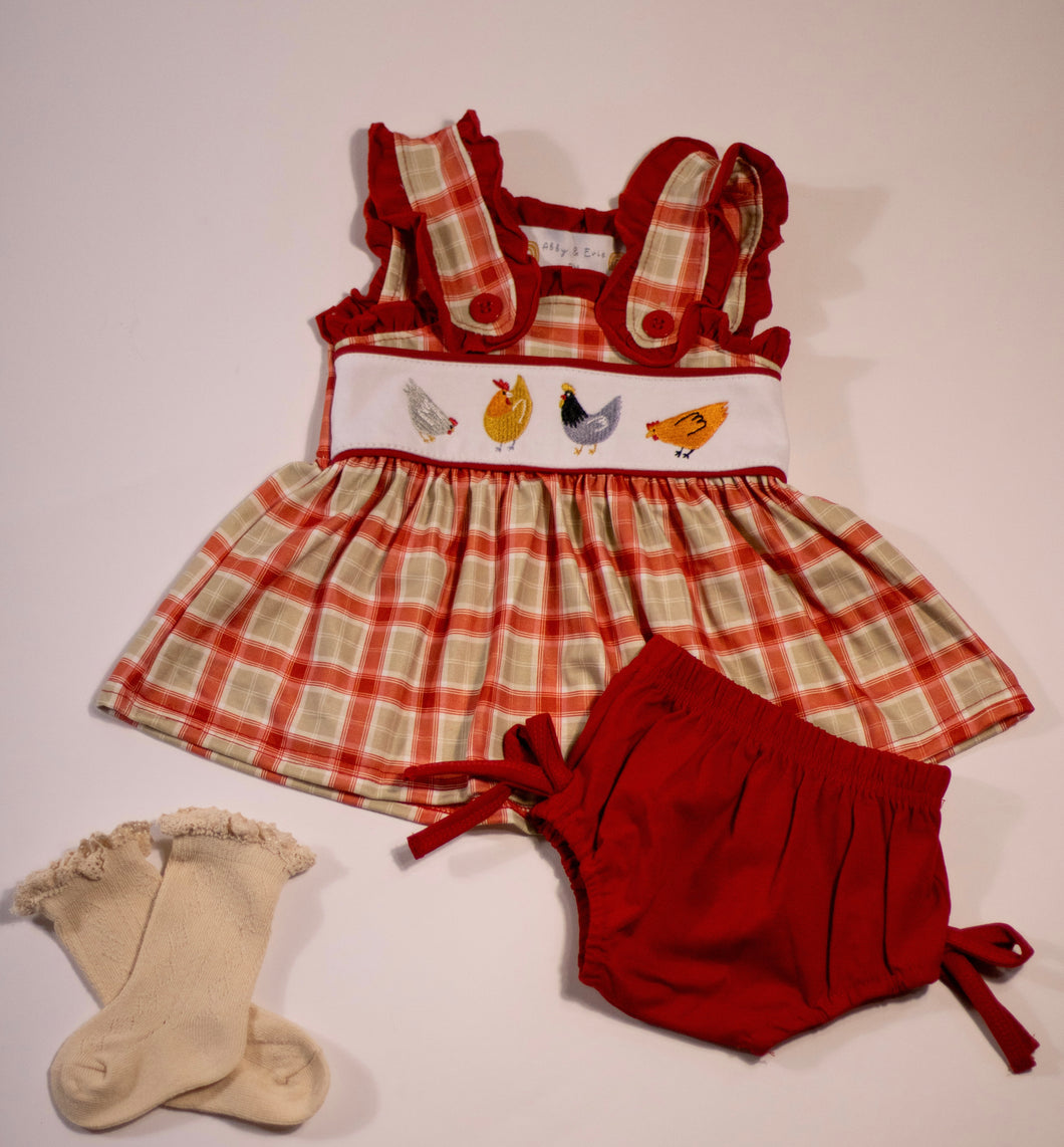 Plaid Chicken Smocked Set