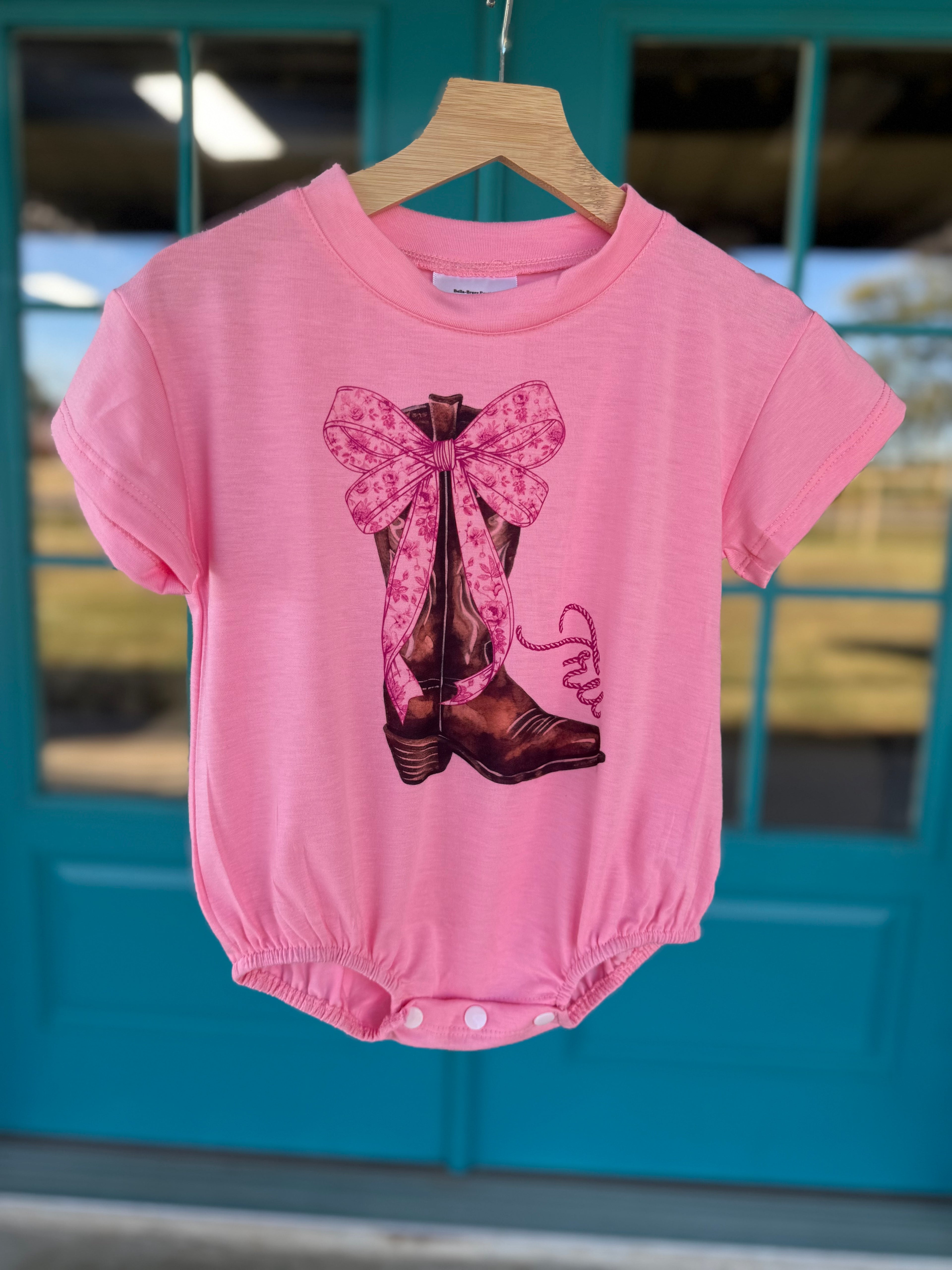 Pink Toile Name Bubble Romper