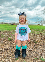 Load image into Gallery viewer, Turquoise Howdy oversized t-shirt romper (FINAL SALE)
