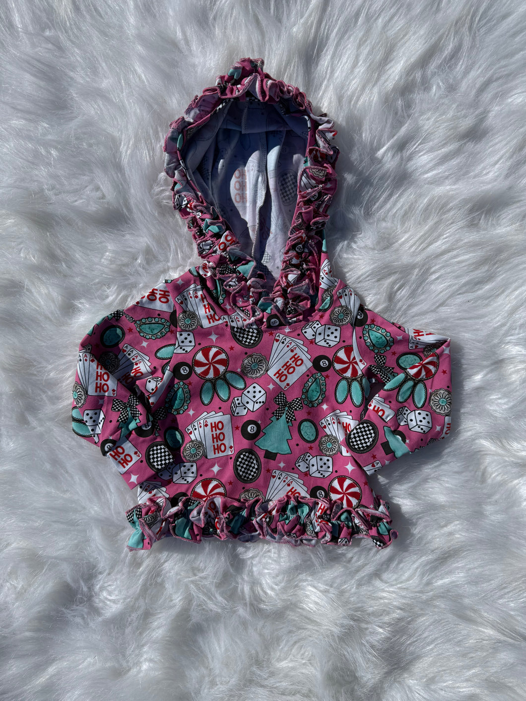 Pink Christmas Ruffled Hoodie