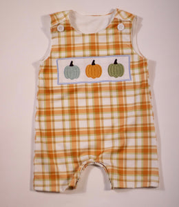 Plaid Pumpkin Smocked Romper (FINAL SALE)