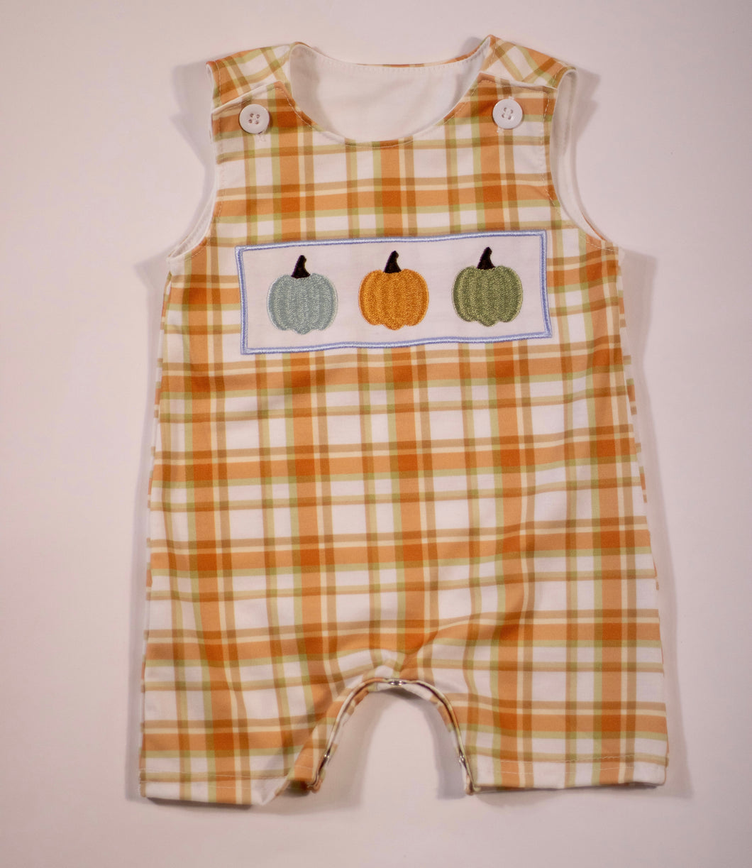 Plaid Pumpkin Smocked Romper (FINAL SALE)