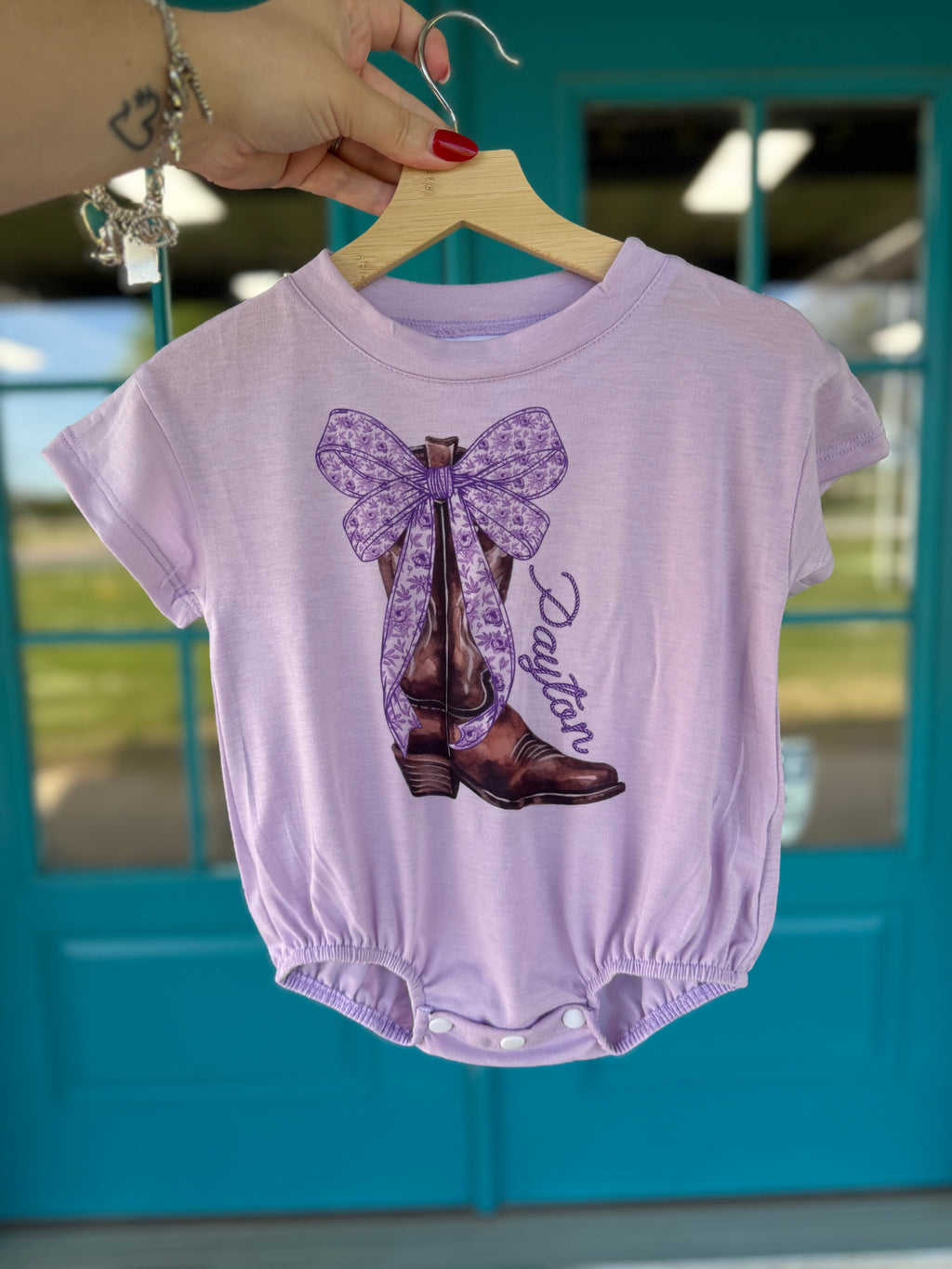 Purple Toile Name Bubble Romper