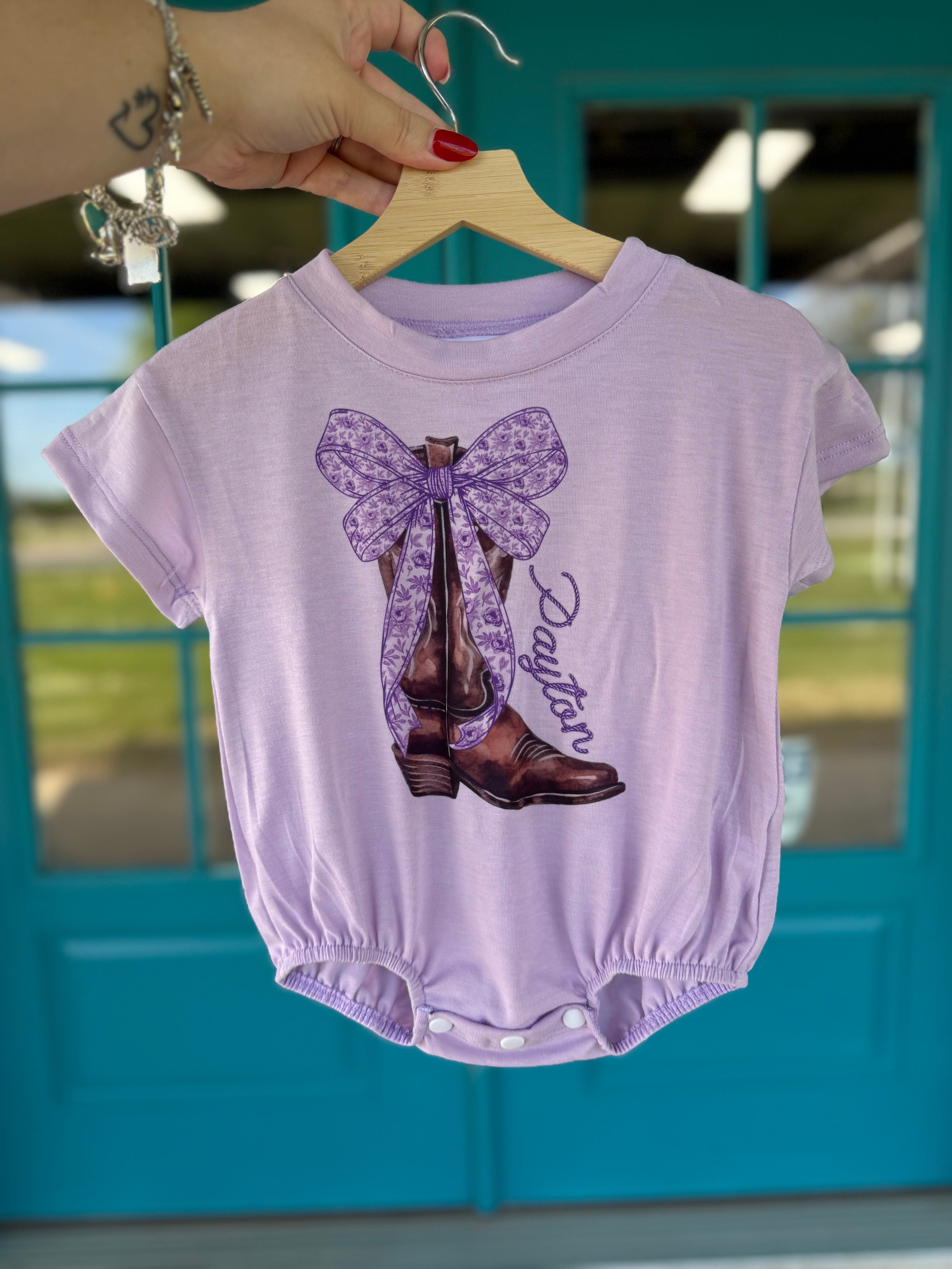 Purple Toile Name Bubble Romper