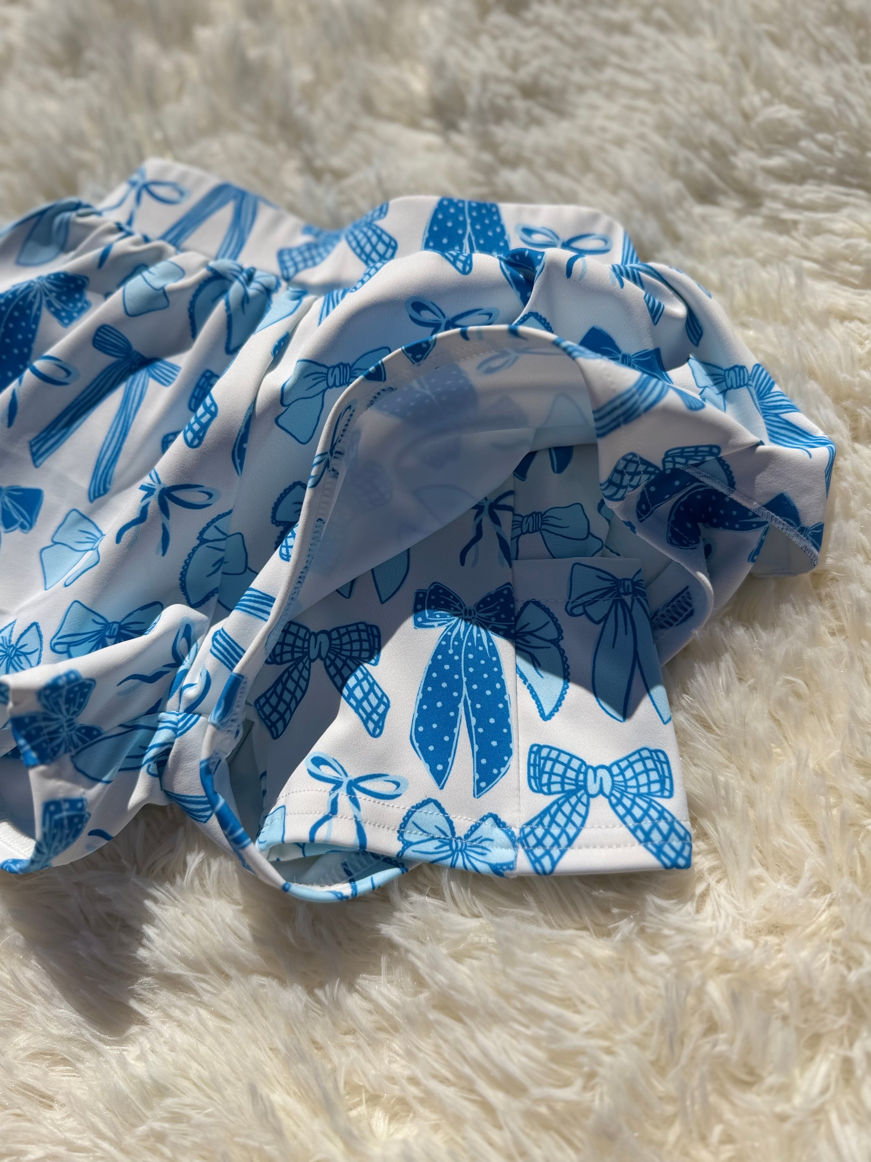 Blue Tide Bows Yoga Short Set