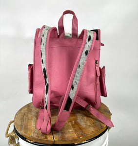 Pink Leather Embossed & Cowhide Diaper Backpack